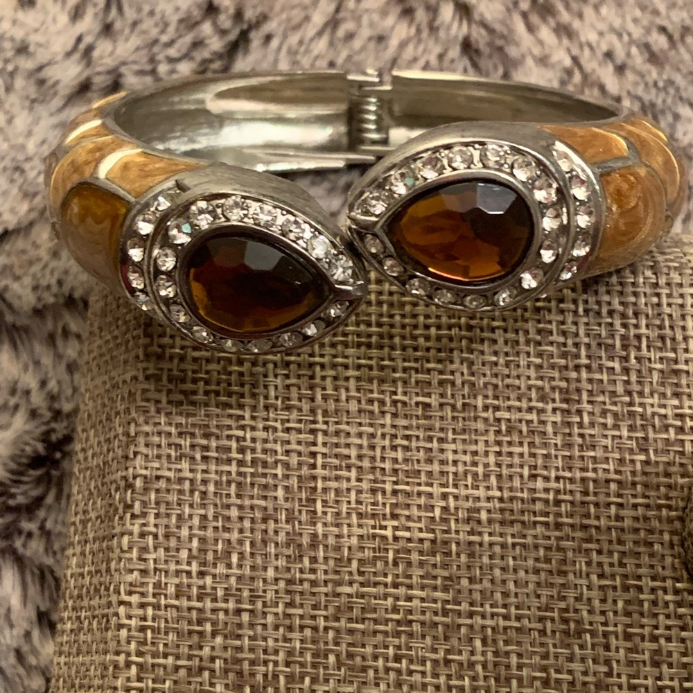 Chunky Enamel Cuff Amber Citrine Fashion Bracelet